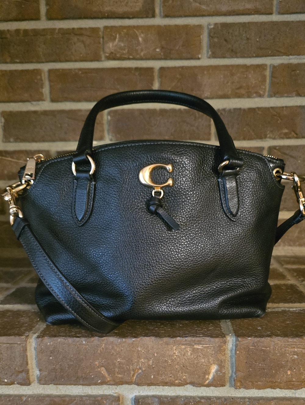 COACH Remi 1317 Black Pebbled Leather Satchel Purse Bag Crossbody